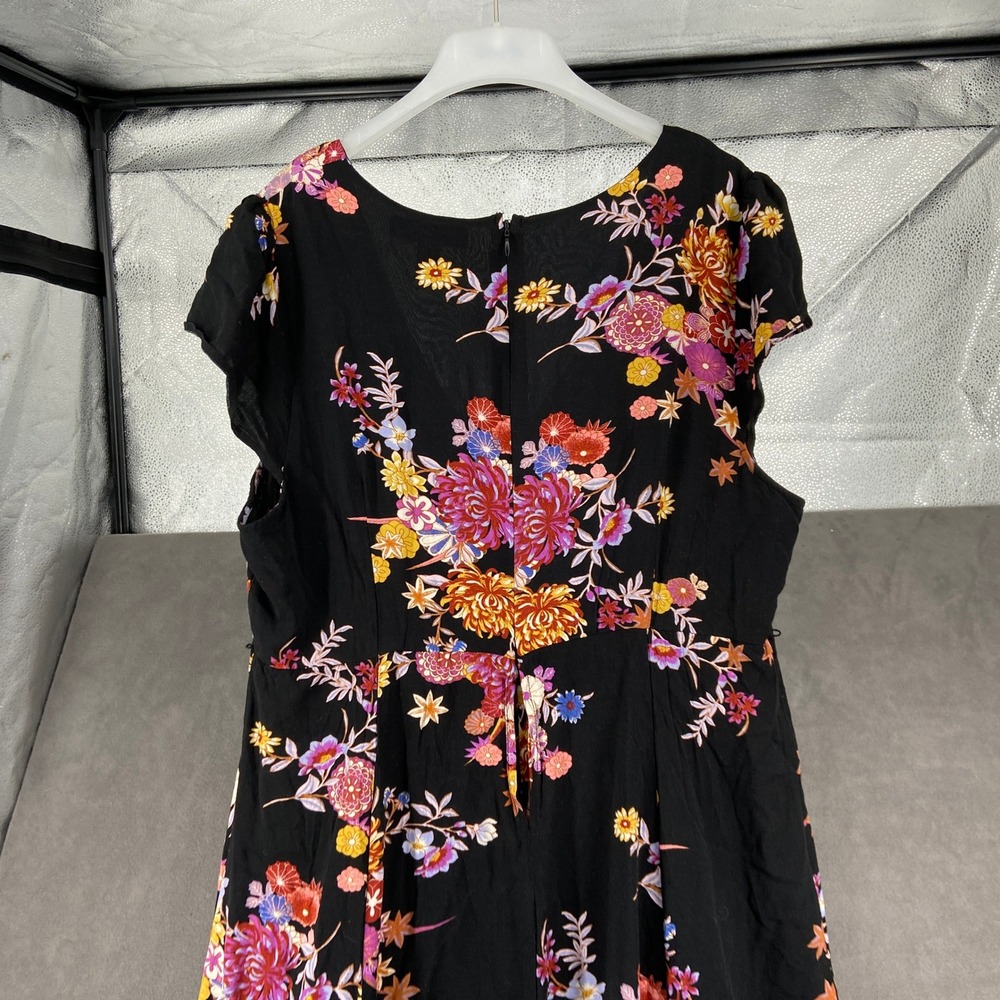 Forever 21+ Womens Plus Size 2X Black Floral V-Neck Cap Sleeve Maxi Dress Slit - Picture 10 of 13